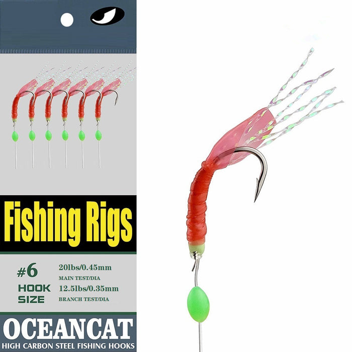 OCEAN CAT 6 Hooks/Set Fishing Rigs Red Rubber Rainbow Silk Fishing