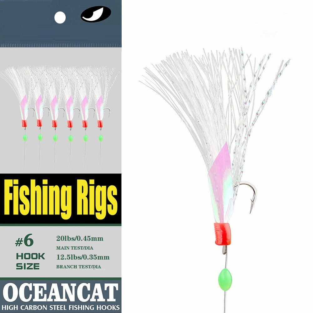 OCEAN CAT 6 Hooks/Pack Fishing Rigs Freshwater Saltwater Rainbow Soft  Rubber Skin Colorful Silks Feather Rigs with Carbon Steel String Hooks Glow  Beads Fishing Lures Baits Tackle — OCEAN CAT Fishing Tackle