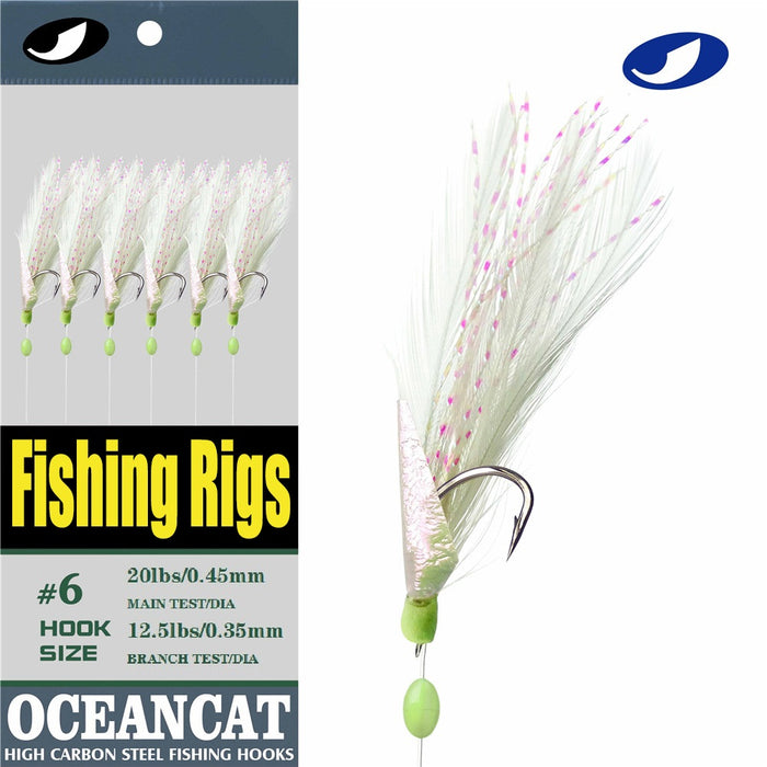 OCEAN CAT 10 Packs Feather Fish Skin 6 Hooks Fishing Rigs with String Hooks  Glow Fishing Beads High Carbon Hooks for Freshwater Saltwater Fishing Lures  Bait Rig Tackle — OCEAN CAT Fishing Tackle