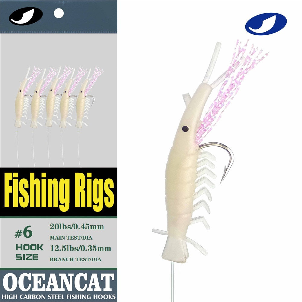 Fishing Bait Rigs Soft Shrimp Glow Rigs - 10 Packs Glitter Freshwater  Saltwater Glow Bait Rigs Rigged Fish Skin/Feather Hooks