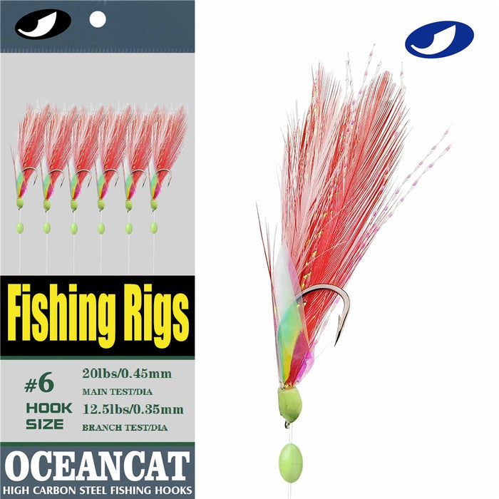 Fishing Rigs Style 6-White & Red Feather