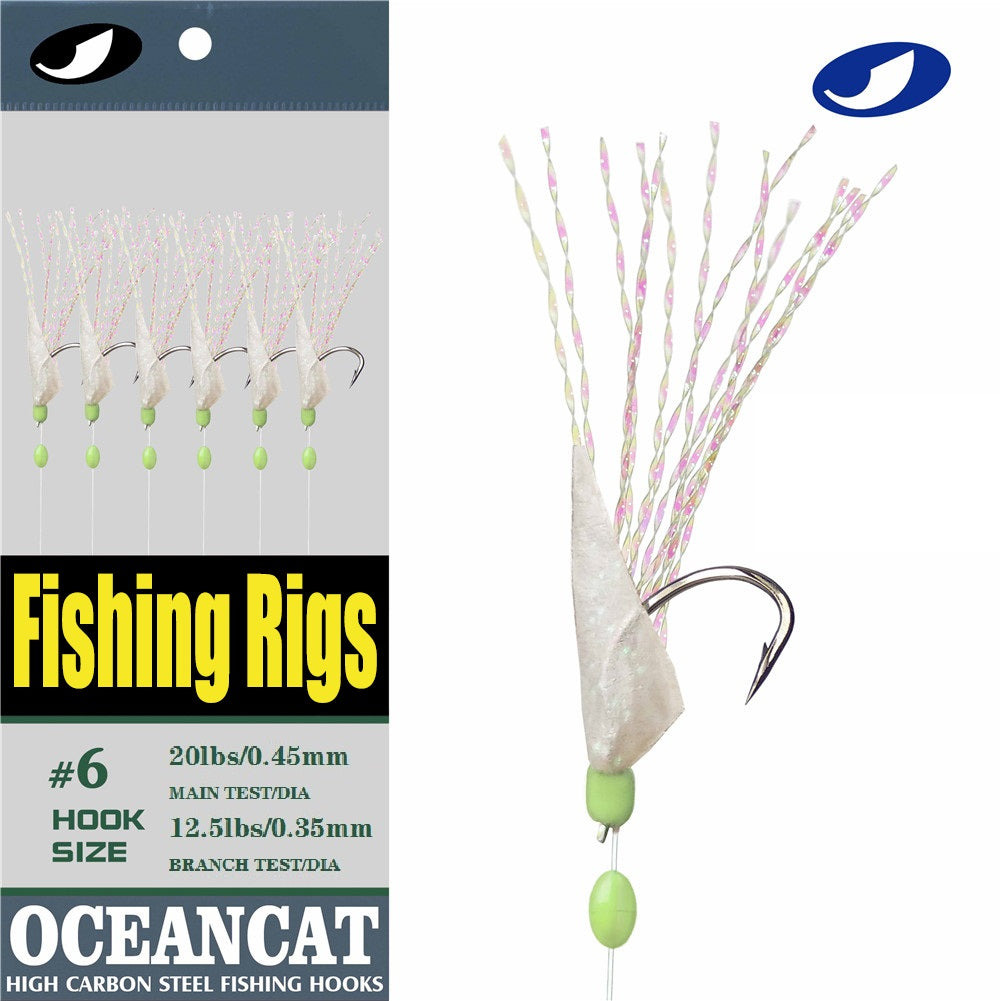 OCEAN CAT Fishing Rigs Rainbow Fish Skin 6 Hooks Saltwater String