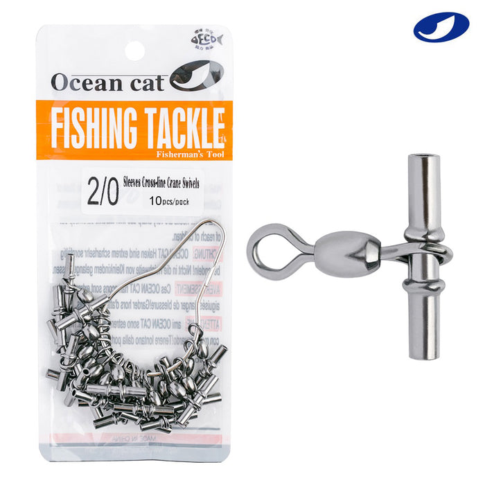 cat fishing accessories OCEAN CAT Fishing Sleeves Cross-line Crane Swivel 3 Way T-Shape Fishing Swivel Crimp Swivel Tackle Connector Size 2/0,1/0,1#,2# — OCEAN CAT Fishing Tackle