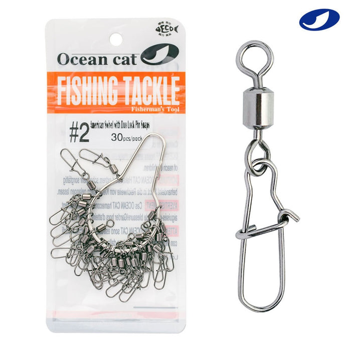 OCEAN CAT American Swivel with Duo Lock Pin Snap Black Nickel Fishing Snaps  Kit Hooked Cross Snaps Stainless Steel Sea Fishing Tackle Hook Lure  Connector Fishing Swivel Size 1#2#4#6#8# — OCEAN CAT