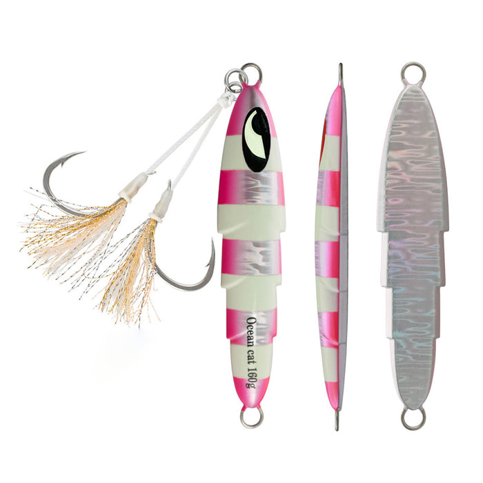 OCEAN CAT Slow Fall Pitch Fishing Jig - Lead Metal Flat Jig Lure With Butterfly Hook, 60g-250g