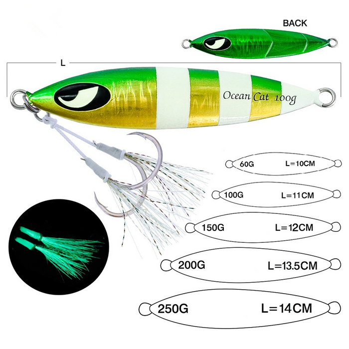 OCEAN CAT Slow Pitch Jigging Lead Metal Flat Fishing Jigs Lures Sinking Vertical Jigging Bait with Butterfly Hook for Saltwater Fishing — OCEAN CAT Fishing Tackle