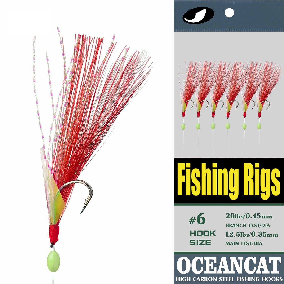 OCEAN CAT 10 Packs Red Feather Fishskin 6 Hooks Fishing Rigs with String  Hooks Glow Fishing Beads High Carbon Hooks for Freshwater Saltwater Fishing  Lures Bait Rig Tackle — OCEAN CAT Fishing Tackle