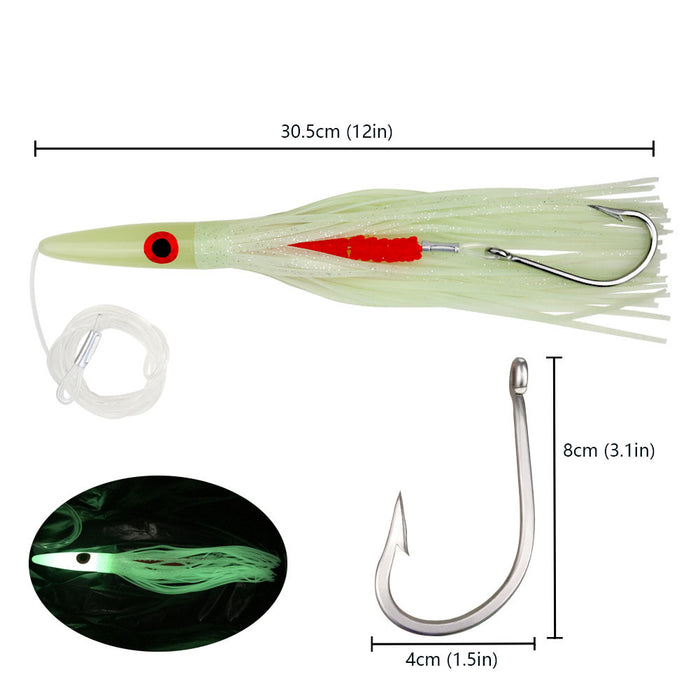 OCEAN CAT 9 inches/12 inches Green Machine Style Squid Skirts Saltwater  Trolling Lures Rigged with Circle Hooks,Big Game Lures for Wahoo,Tuna,Marlin,Dolphin  Green/Glow — OCEAN CAT Fishing Tackle